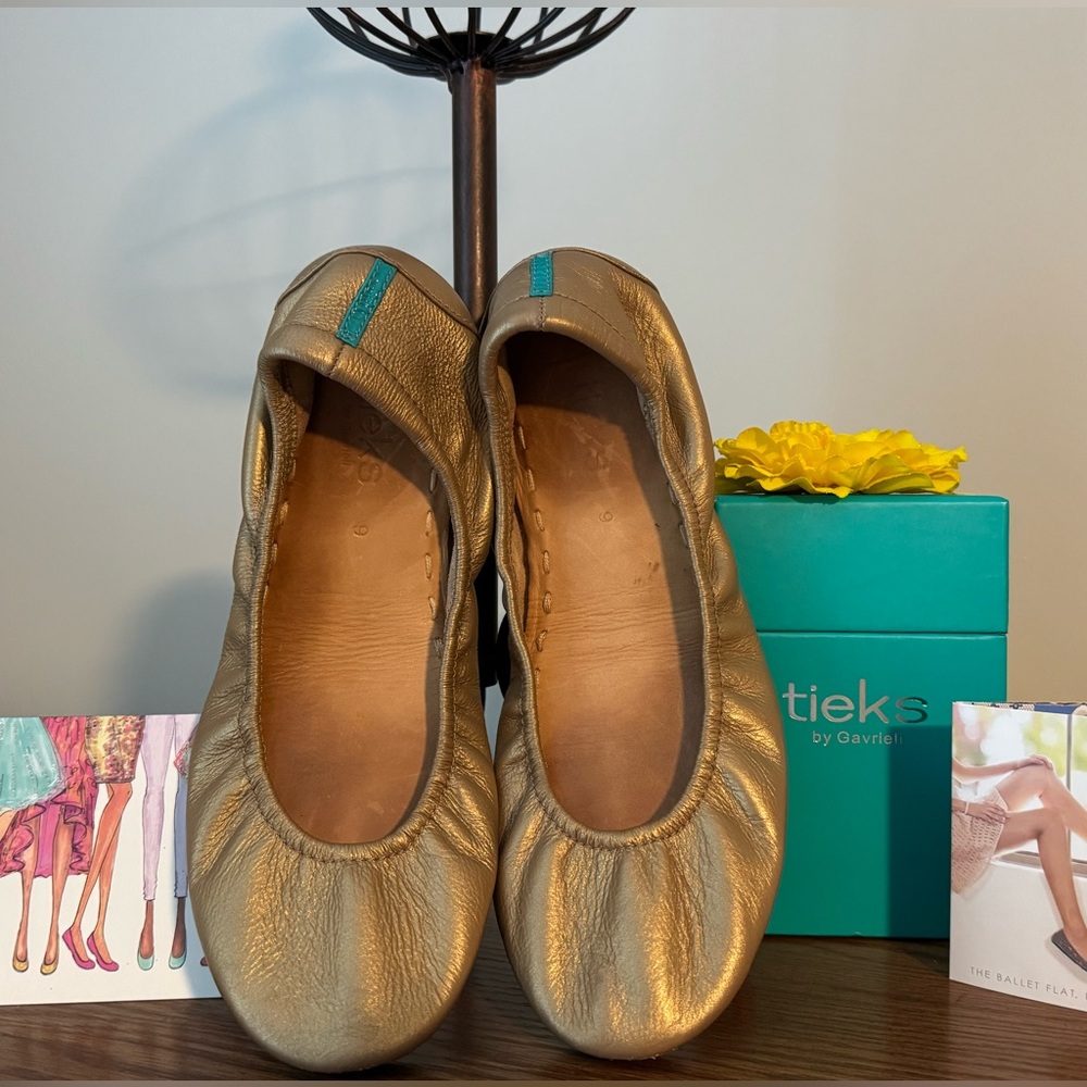Tieks Gold Ballet Flats with Elastic Trim